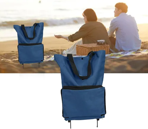 Vista 9 de Yinhing Bolsa de carrito plegable, bolsas plegables con ruedas, bolsa de comestibles reutilizable con ruedas, bolsas de compras portátiles con gran