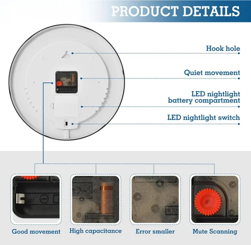 Vista 3 de JUNZAN Luminous Voice-Activated Round Wall Clock 12 Inch Mountain Vintage Design Non-Ticking Silent Battery Operated Wallclocks for Kitchen Bedroom