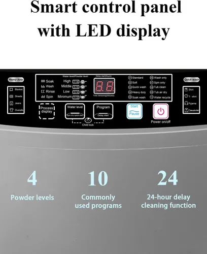 Vista 5 de Bomba de drenaje portátil de 25 libras, 10 programas y 8 niveles de agua, lavadora completamente automática con pantalla LED, ideal para campamento