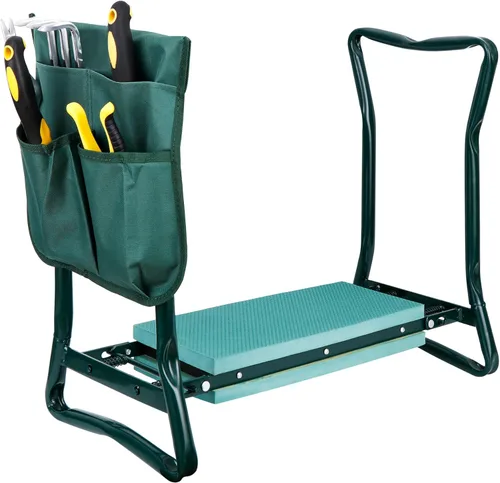 HomGarden Taburete plegable mejorado para jardín con almohadilla gruesa y amplia, taburete portátil resistente para jardinero con bolsa de