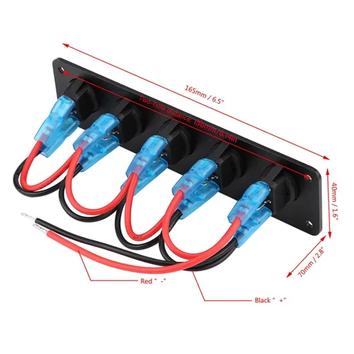 Vista 6 de Panel de interruptores basculantes de 5 bandas, 12 V-24 V, panel de interruptores de palanca de encendido y apagado con precableado para automóvil