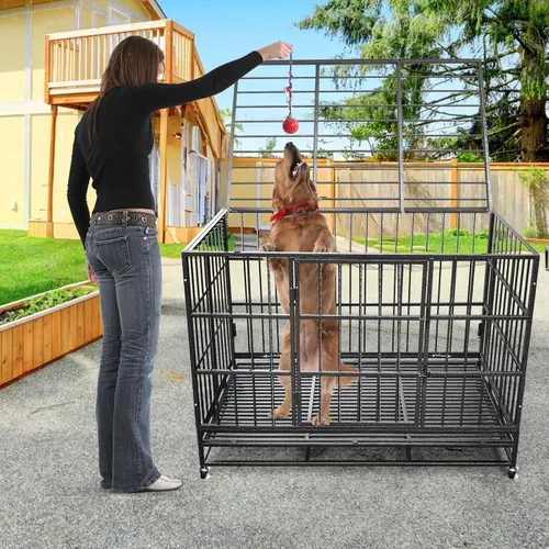 Vista 2 de XPIY Jaula grande para perros – Perrera de metal resistente de 48 pulgadas para perros grandes, medianos y pequeños, segura para interiores