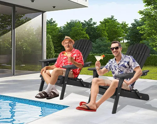 Vista 3 de Silla plegable Adirondack, silla de césped resistente a la intemperie, sillas modernas para fogatas al aire libre, sillas para patio, césped, Negro