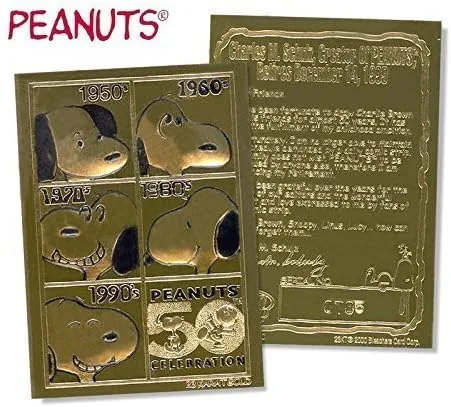 Snoopy Peanuts - Tarjeta con licencia de Charlie Brown para el 50 aniversario de oro de 23 quilates