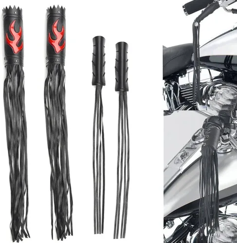 Vista 9 de 2 Pack Universal Motorcycle Handlebar 19" Long Tassel Fringe Grip Cover Lever Cover Straps For Harley For Yamaha For Kawasaki