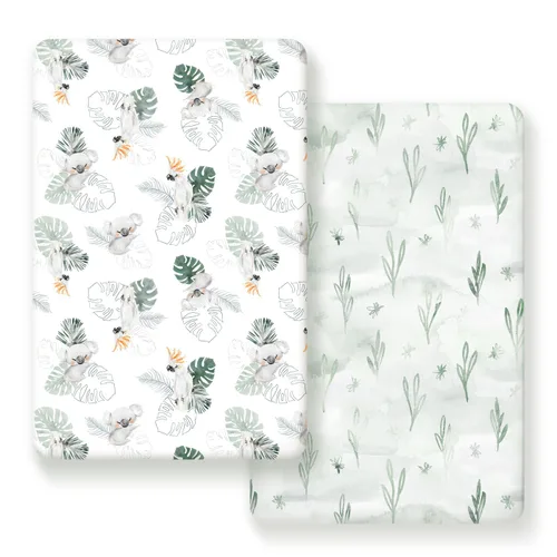 Vista 24 de Juego de 2 sábanas ajustables de punto de jersey elástico ultra suave para parque de juegos (Pack and Play), sábanas de cuna portátil/mini seguras
