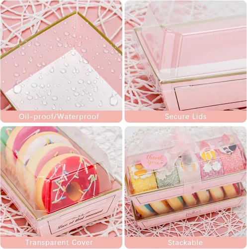 Vista 5 de Juego de 60 cajas de golosinas cubiertas de chocolate con tapas transparentes, recipientes de alimentos para fresas, sándwiches, rebanadas de pastel