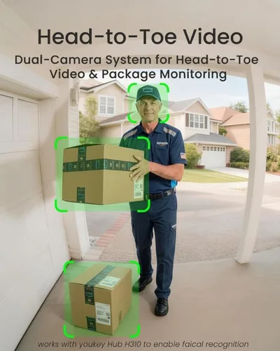 Vista 2 de youkey Cámara de timbre con cable con timbre, sin tarifa mensual, timbre con cable 2K con video de la cabeza a los pies, detección de paquetes, WiFi