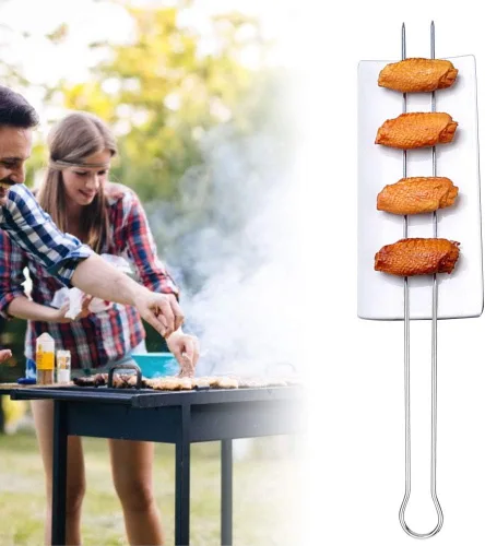 para asar pollo brochetas de dos puntas de metal kabob palos de tenedor de acero inoxidable doble 14 pulgadas soporte para brochetas de barbacoa 12