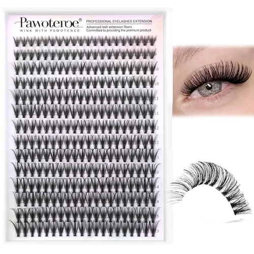 Vista 28 de Kit de racimos de pestañas Pawotence, kit de extensión de pestañas ojo de gato, kit de extensiones de pestañas en racimo 9-16mm, 40D, pestañas
