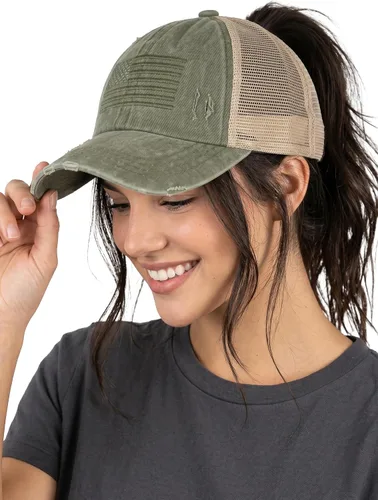 Vista 99 de Funky Junque - Sombrero de cola de caballo para mujer, gorra de béisbol con ajuste ajustable y cola de caballo alta cruzada para uso diario Paquete