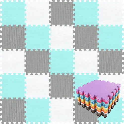 Vista 23 de qqpp Alfombrillas de Espuma EVA de Goma con 18 Baldosas Entrelazadas tipo Rompecabezas - Alfombra de Juego para Bebé para Jugar Alfombrilla