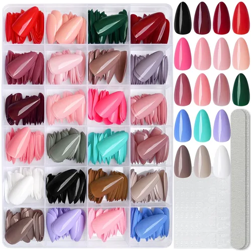 Vista 10 de LoveOurHome Uñas postizas a presión para mujer, uñas postizas con pestañas de pegamento, 576 unidades, uñas postizas a presión, uñas cortas