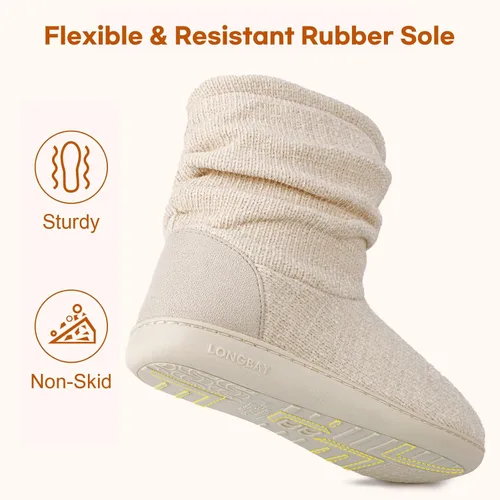 Vista 5 de Botas para estar por casa LongBay para mujer, de tejido de felpilla, bonitas botas de casa con espuma viscoelástica y forro polar