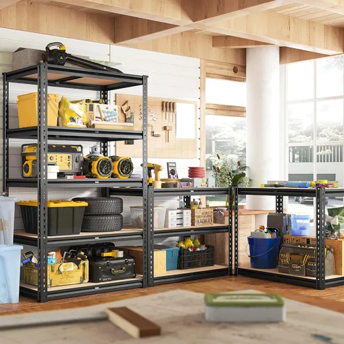 Vista 6 de REIBII Estantes de almacenamiento de 2000 libras, estantería de garaje de 5 niveles, estantería de metal resistente, estante de metal ajustable