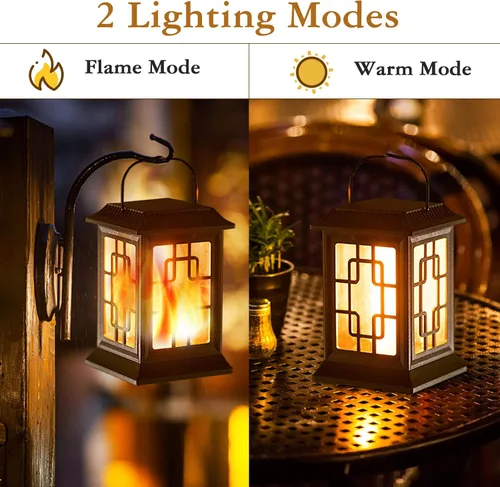 Vista 5 de Faroles solares para exteriores, luces solares de llama parpadeante para colgar, impermeable, paraguas de jardín, iluminación decorativa con 2 modos