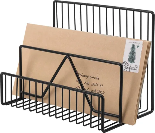 MyGift Organizador de correo de 3 ranuras de alambre de metal negro mate para oficina, organizador de correo y soporte clasificador de archivos,