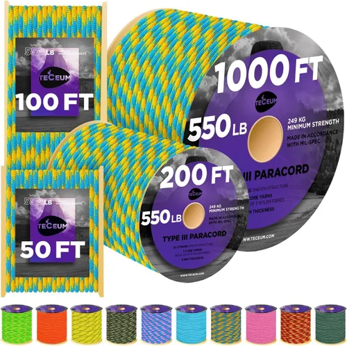 Vista 20 de TECEUM - Cuerda resistente 1000 de 1000 / 200 / 100 / 50 pies, más de 40 colores, cuerda para supervivencia y campamento, cuerda de nailon