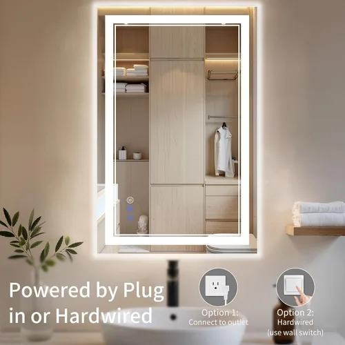 Vista 7 de Espejo de baño LED de 30 x 40 pulgadas con luces, antiniebla, retroiluminado + luz frontal, regulable, espejo de tocador LED para pared, espejo