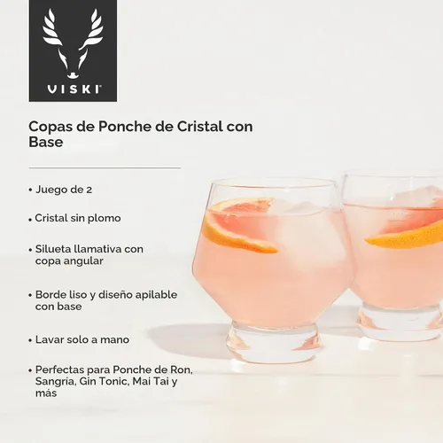 Vista 2 de Viski Raye Copas de ponche de cristal con patas juego de 2 - Juego de regalo de copas de cóctel de vidrio transparente de cristal premium, sin