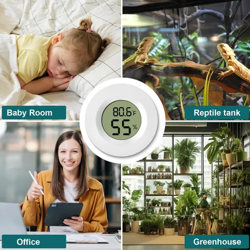 Vista 7 de Paquete de 4 mini higrómetros y termómetros, medidor digital de temperatura de humedad para interiores y exteriores (℉/℃), para el hogar