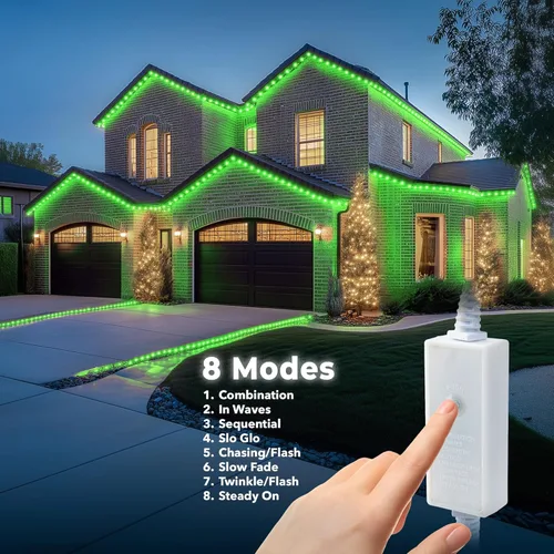 Vista 2 de Cuerda de luz LED verde de 108 pies con 8 modos de 1/2 pulgada de grosor, controlador conectable al aire libre, permanente, impermeable, iluminación