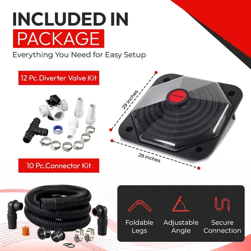 Vista 3 de Cúpula solar para calentador de piscina – SunCOIL negro para piscinas sobre el suelo e Intex – Kit de conexión gratuita y válvula desviadora