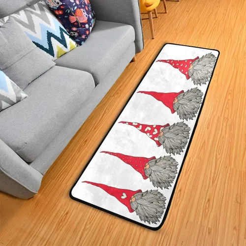 Christmas Runner Rug, Cute Gnomes Christmas Pattern Runner Rug Floor Mat Non-Skid Kitchen Rug Soft Area Rug for Bathroom Entryway Hallway Dining
