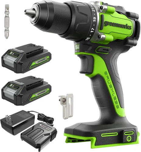 Vista 13 de Greenworks Taladro/destornillador sin escobillas de 24 V, batería USB de 2 Ah y cargador incluidos