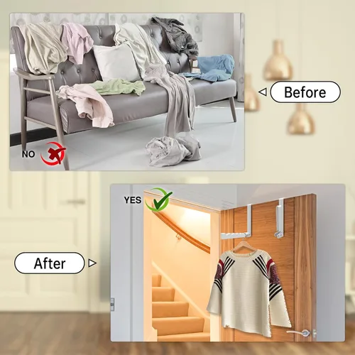 Vista 7 de Paquete de 2 estantes para secar sobre la puerta, organizador de ganchos plegables para colgar ropa, ahorro de espacio, para lavandería, abrigos
