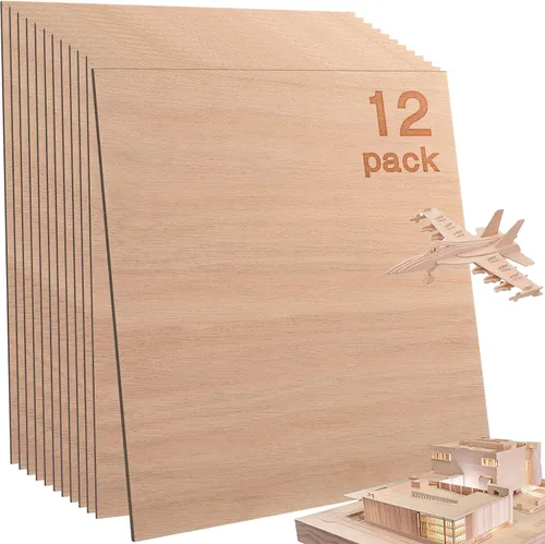 Vista 28 de 48 piezas de madera contrachapada de abedul báltico, 12 x 12 x 1/8 pulgadas, 0.118 pulgadas de grosor, madera sin terminar para manualidades, corte