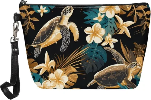 Vista 18 de Howilath Abstract Art Cat Cosmetic Pouch for Women PU Leather Toiletry Storage Bag Trapezoid Makeup Bags with Wrist Strap