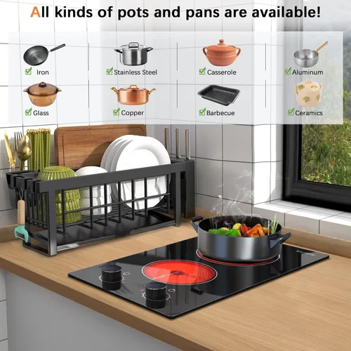 Vista 6 de Karinear Estufa Eléctrica de 110V con 2 Quemadores, Estufa Eléctrica de 12 Pulgadas con Control de Perilla para Encimera y Empotrable, Estufa