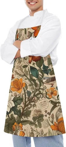 Vista 4 de Personalized Retro Pattern Adult Apron, Kitchen Cooking Aprons for Woman Man, Adjustable Bib Apron with Pocket for Baking, BBQ Crafting Outdoors