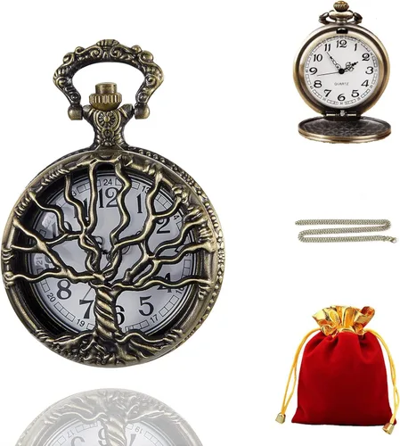 Vista 7 de Reloj de bolsillo de cuarzo para hombre, ojos verdes, forma de caja redonda, collar de bolsillo