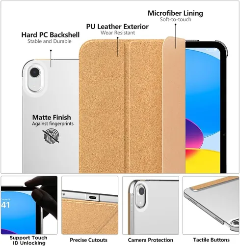 Vista 4 de MoKo Funda para iPad (A16) de 11ª generación de 11 pulgadas 2025, funda para iPad de 10.9 pulgadas 2022, carcasa trasera translúcida