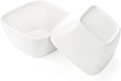 Vista 4 de ZENFUN Juego de Servir Tazón Cuadrado de 10 oz para Chips y Dip, Tazones Ramekin de Porcelana con Soporte de Rejilla de Metal, Platos Pequeños