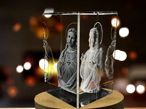 Vista 3 de Estatua de Jesús de cristal 3D con luz LED (extra grande)
