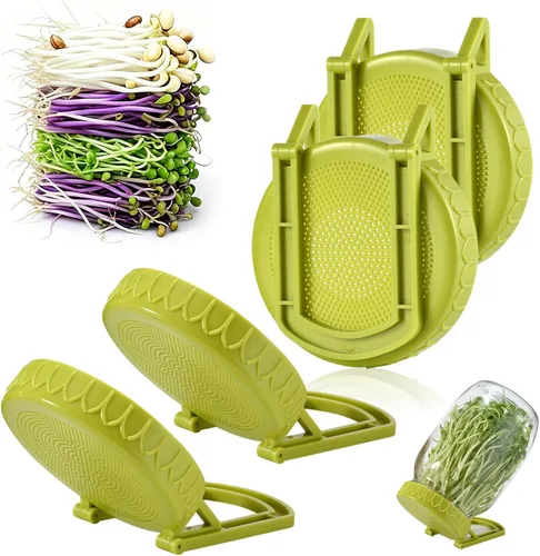 Vista 10 de Happyiren Paquete de 2 tapas de germinación con soporte, sin BPA, diseño de una sola pieza para tarros Mason de boca ancha, ideal para germinación