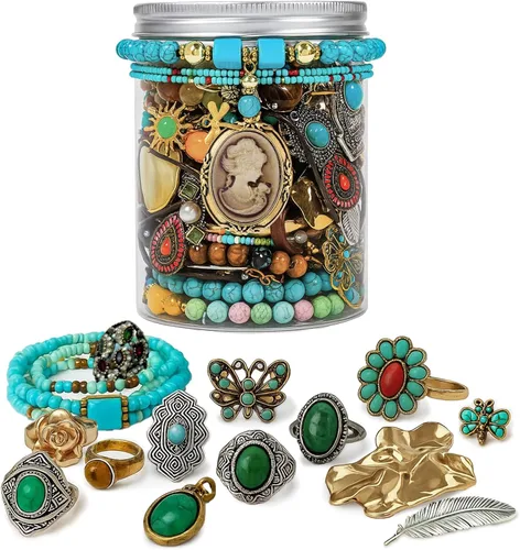 Vista 12 de SMUOBT Gothic Mystery Jewelry Jar, Random Goth Jewelry Set for Women Negro rojo