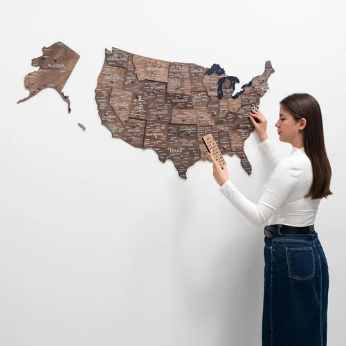 Vista 6 de Enjoy The Wood Mapa de Madera de Estados Unidos Lugares Visitados - Rastreador de Viajes de Mapa 3D de Estados de EE.UU. Decoración de Pared