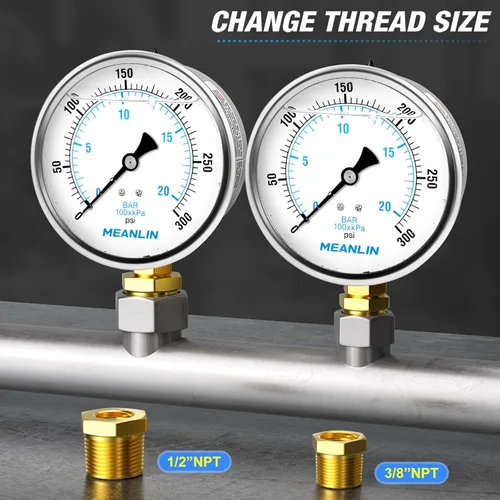 Vista 491 de MEANLIN MEASURE - Vacuómetro de presión de vacío de acero inoxidable, esfera con cara de 2.5 pulgadas, NPT de 1/8 de pulgada, montaje trasero
