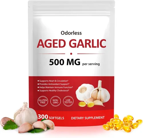 NIFEISHI Cápsulas de extracto de ajo envejecido, (300 unidades) 7500 mg inodoro, suplemento de ajo, 2 años de maduración para el bienestar general,
