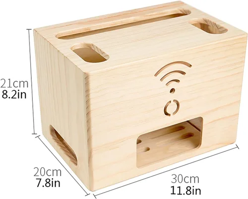 Vista 2 de Cable Organizer Box Wooden Power Cable Box Wireless Router Rack Home Office Power Strip Storage Box Double-Layer Cable Management Box, Hide
