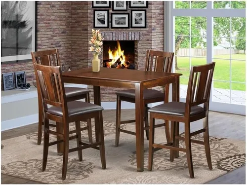 Vista 3 de HomeStock Juego de mesa de cocina de 5 piezas para 4 personas, incluye una mesa de comedor rectangular con hojas y 4 sillas Parson de tela de lino