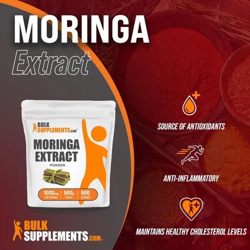 Vista 3 de BulkSupplements. com Polvo de extracto de moringa - Suplemento superalimentario, de Moringa Oleifera, polvo de moringa - Vegano y sin gluten, 1000