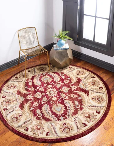 Vista 35 de Unique Loom - Colección Voyage - Alfombra redonda tradicional oriental, marrón, Polipropileno, Marrón/Azul Claro