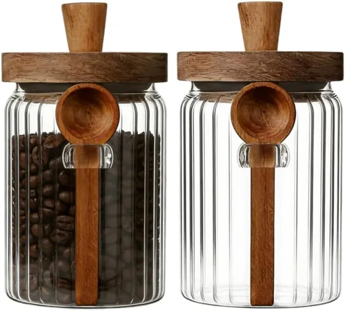 Vista 7 de ANSQU Tarros de vidrio con tapas y cucharas de madera (13.5 oz/20.3 oz/27 onzas), juego de 3 recipientes de vidrio para almacenamiento de alimentos