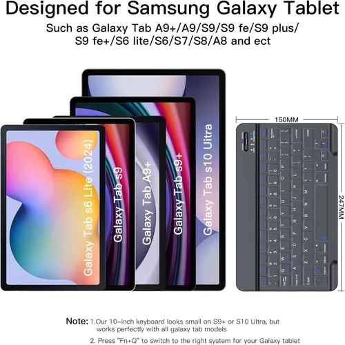 Vista 3 de XIWMIX Teclado Bluetooth inalámbrico para tabletas Samsung Galaxy, portátil ultrafino, recargable tipo C, compatible con Tab A9+/S10 FE/S9/S9
