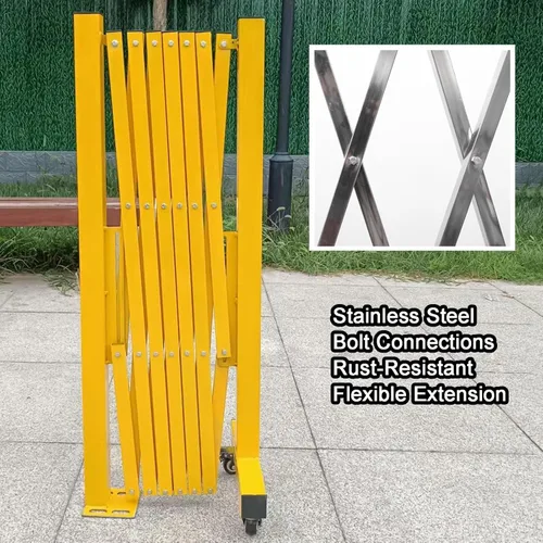 Vista 4 de Portable Expandable Metal Safe with Wheels - Durable Traffic Barrier for Industrial & School Use - Easy Install Control Solution, Amarillo